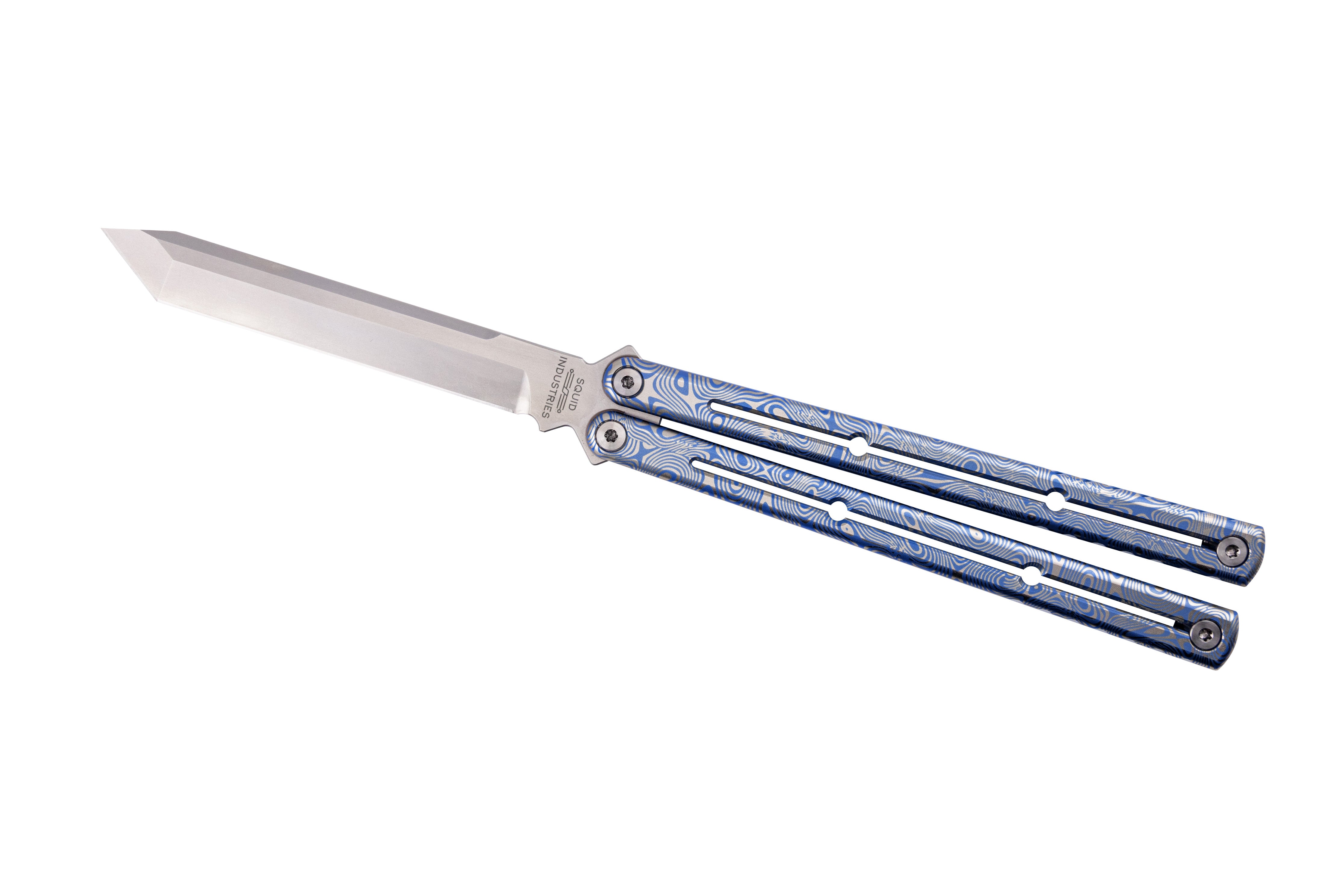 Etched Titanium Krake Rraken Tanto | USA Made Balisong (Butterfly