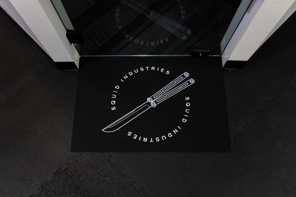 Flipping mat infront of a glass door