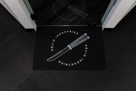 Flipping mat infront of a glass door