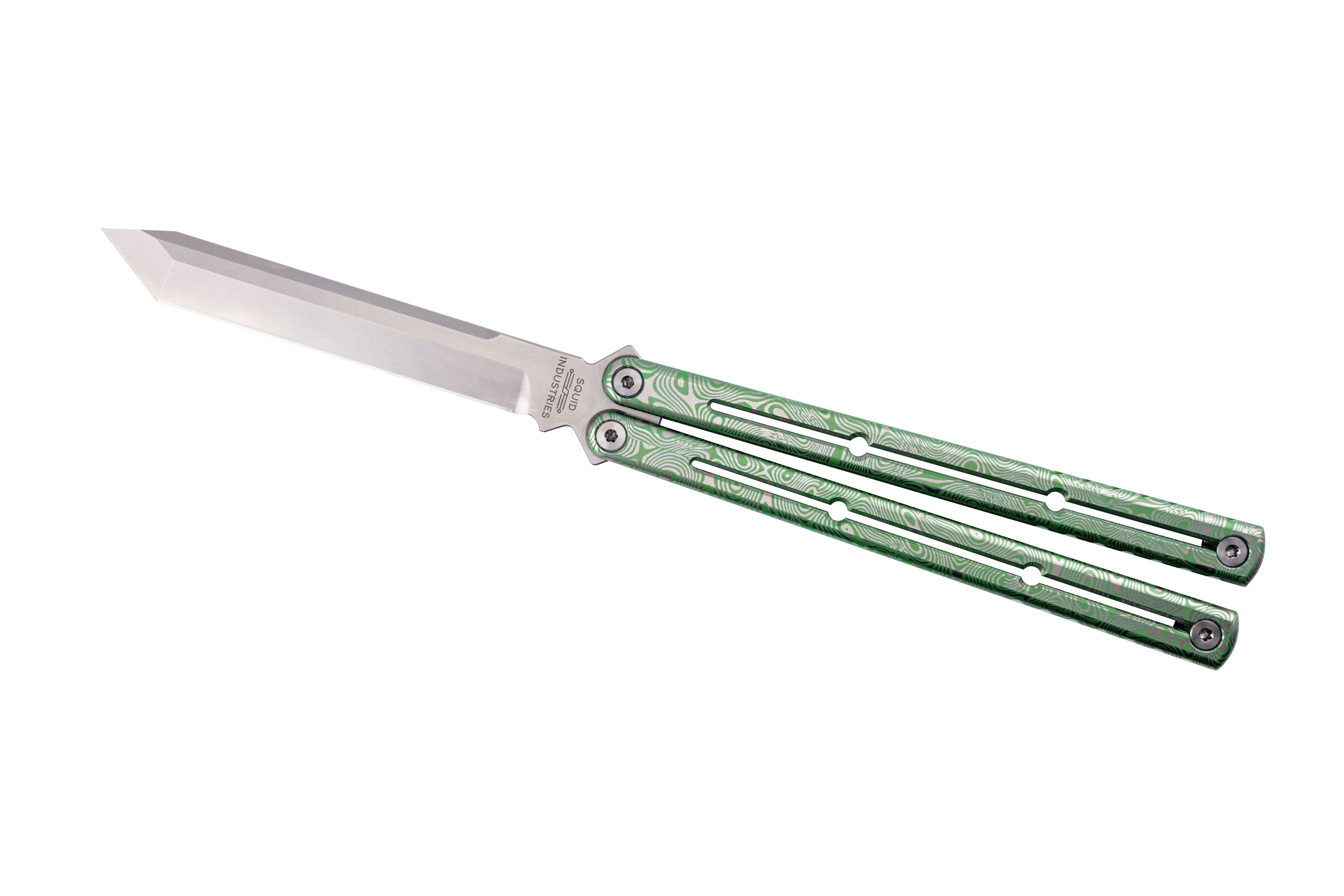 Etched Titanium Krake Rraken Tanto | USA Made Balisong (Butterfly