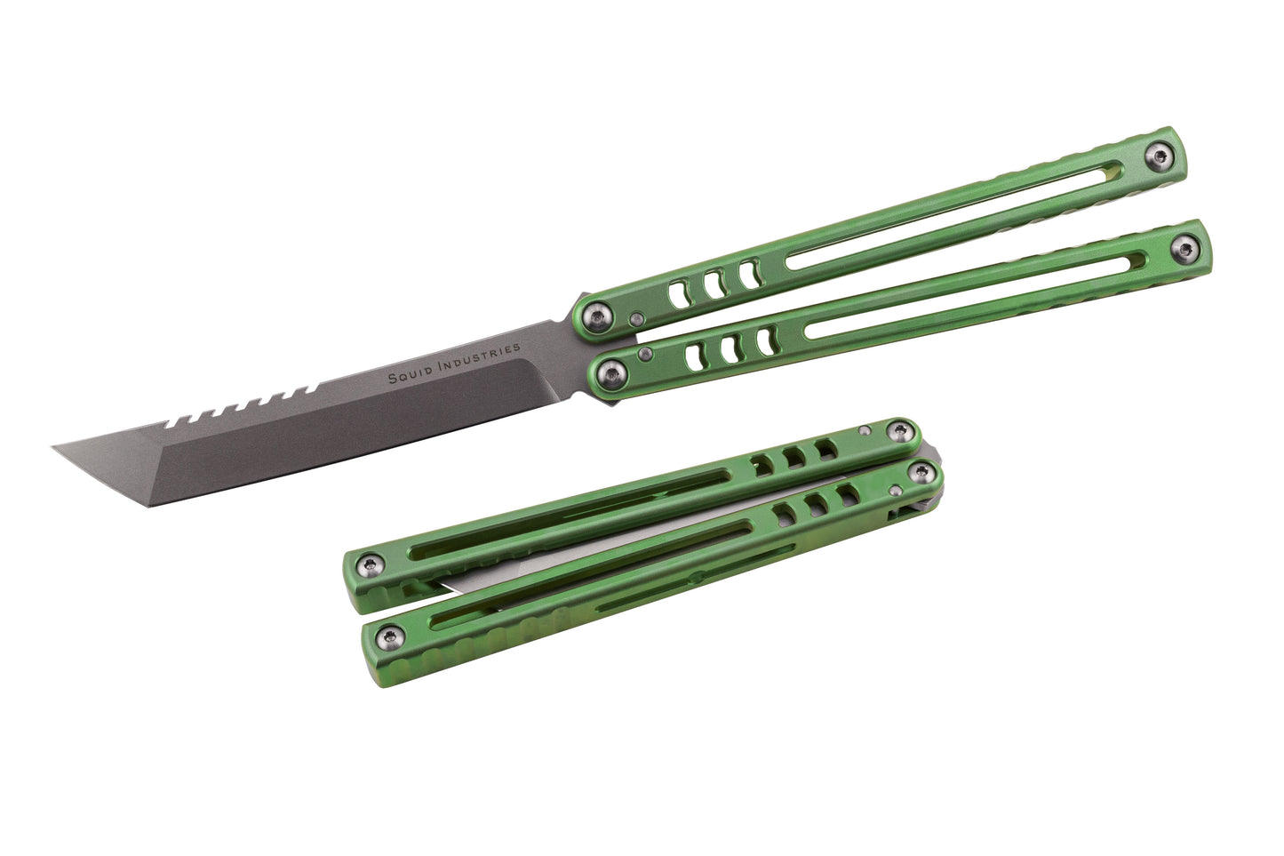 Green Madko Tanto Closed and Open Side By Side White Background