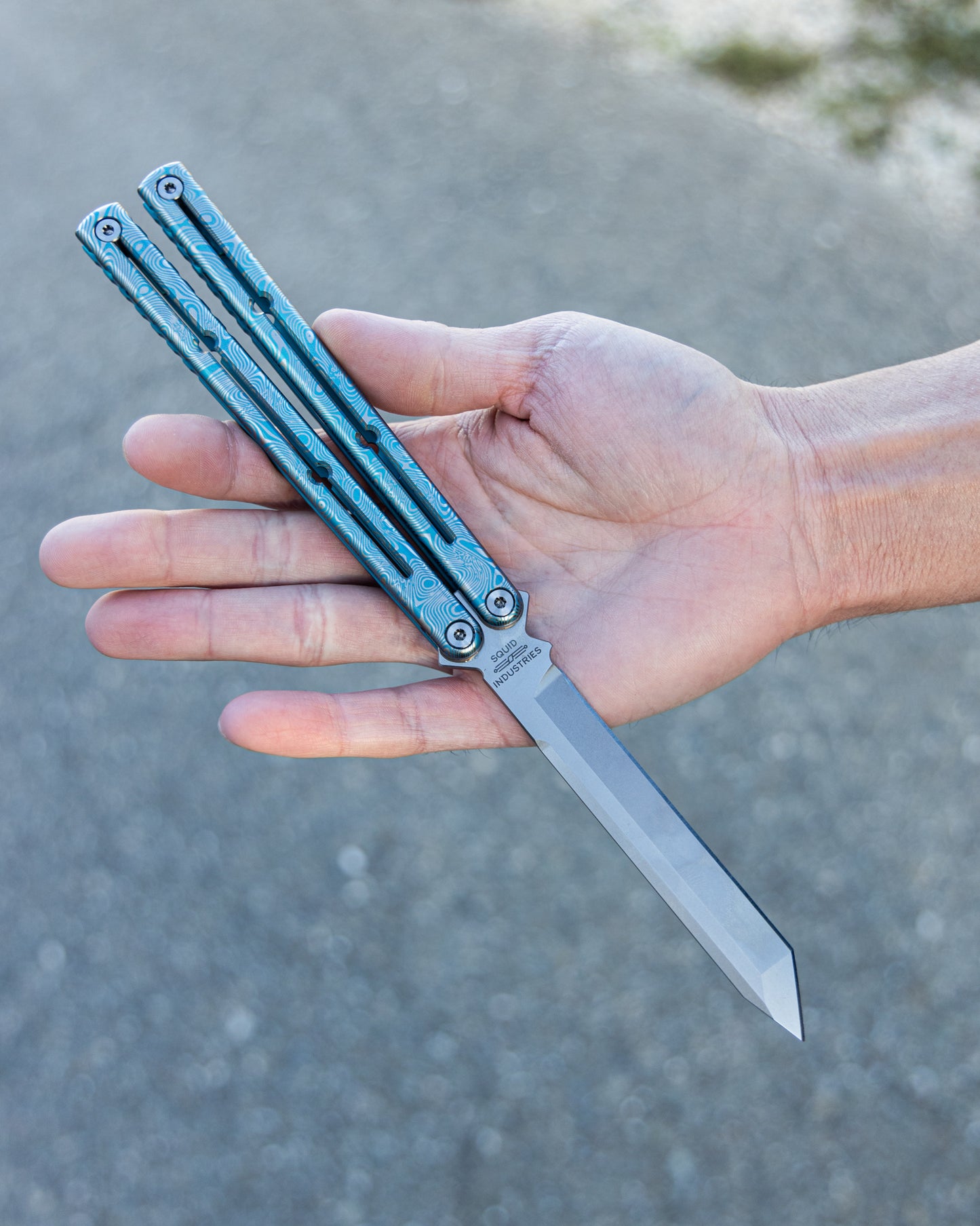 Green Engraved Damascus Titanium Krake Raken On Hand 