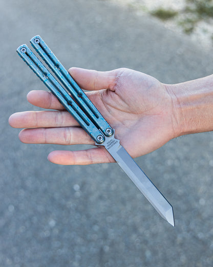 Green Engraved Damascus Titanium Krake Raken On Hand 