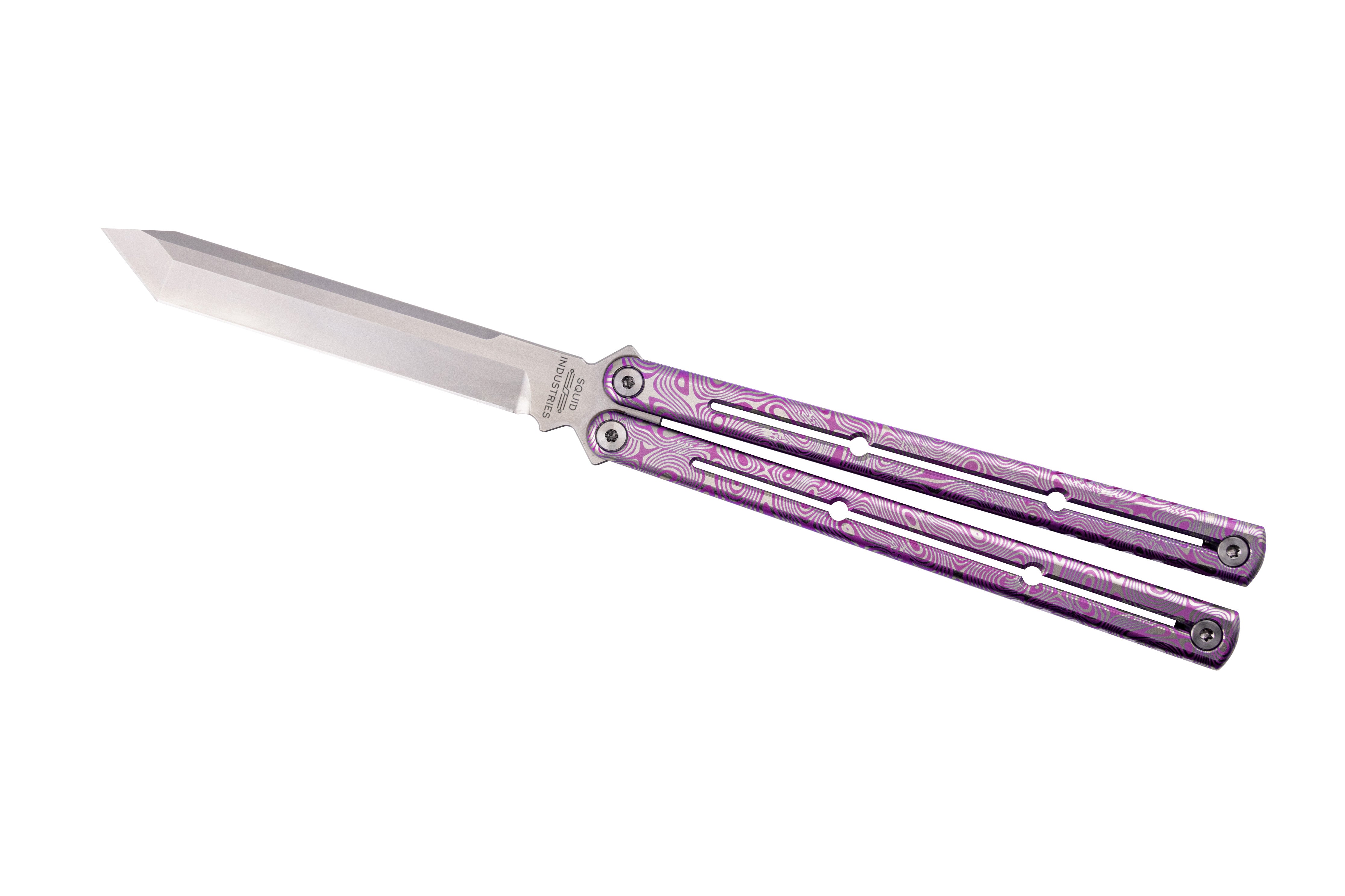 Etched Titanium Krake Rraken Tanto | USA Made Balisong (Butterfly
