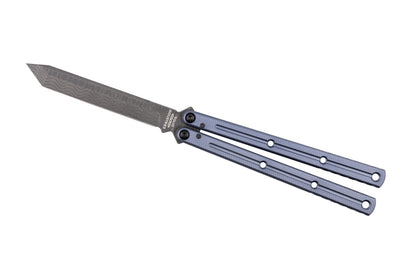 Matte Gunmetal Damascus Tanto Krake Raken Open Position White Background