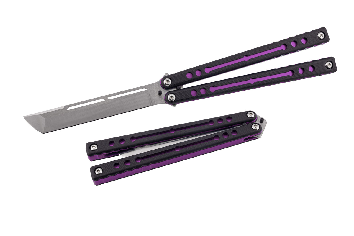 Purple Nautilus Tanto Satin Open & Close Position White Background