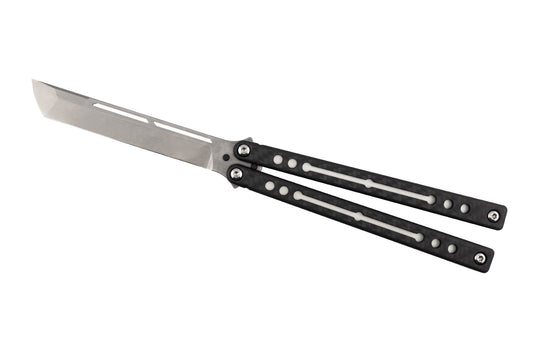 Silver Carbon Fiber Naut Tanto In Open Position On White Background