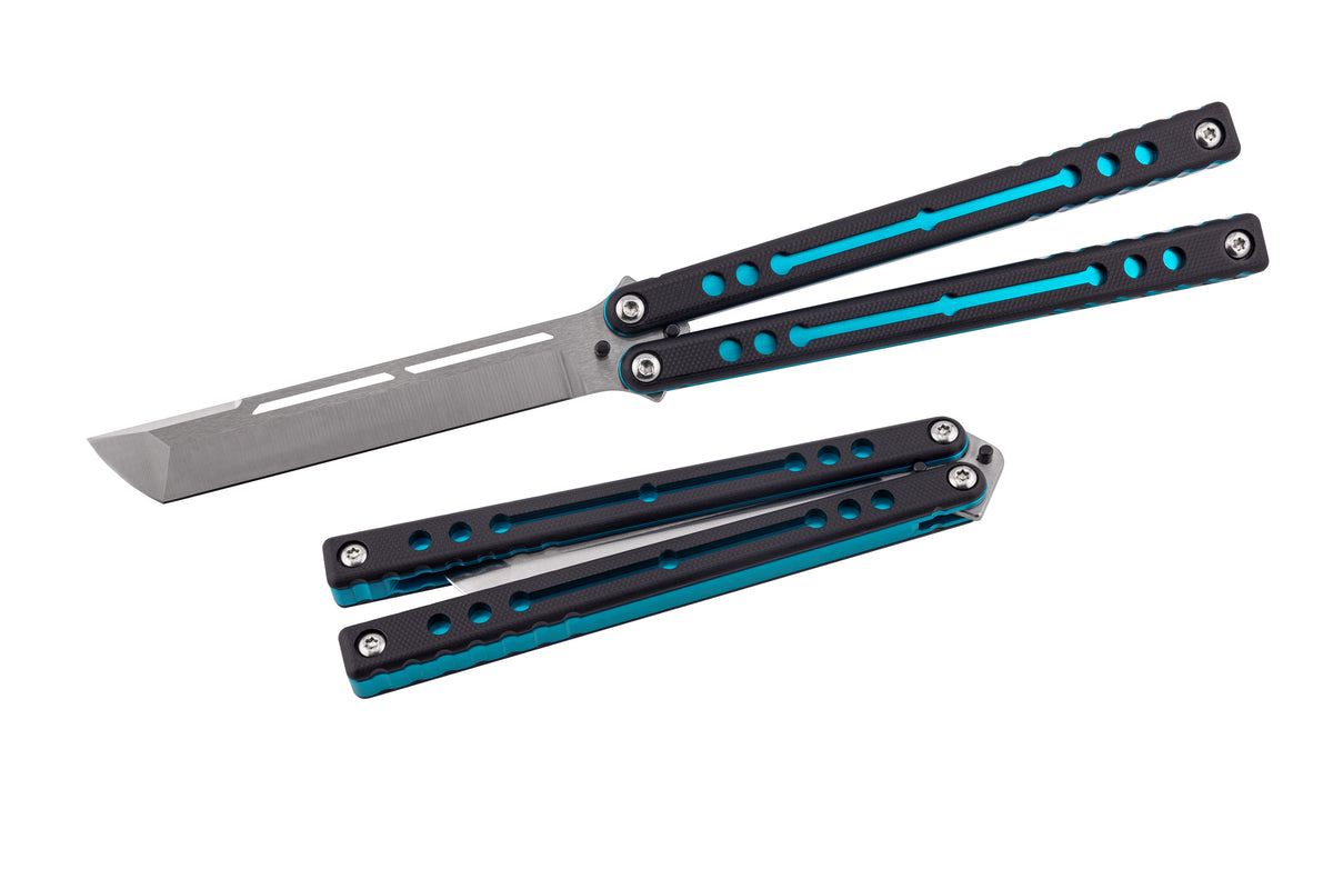Teal Nautilus Tanto Satin Open & Close Position White Background